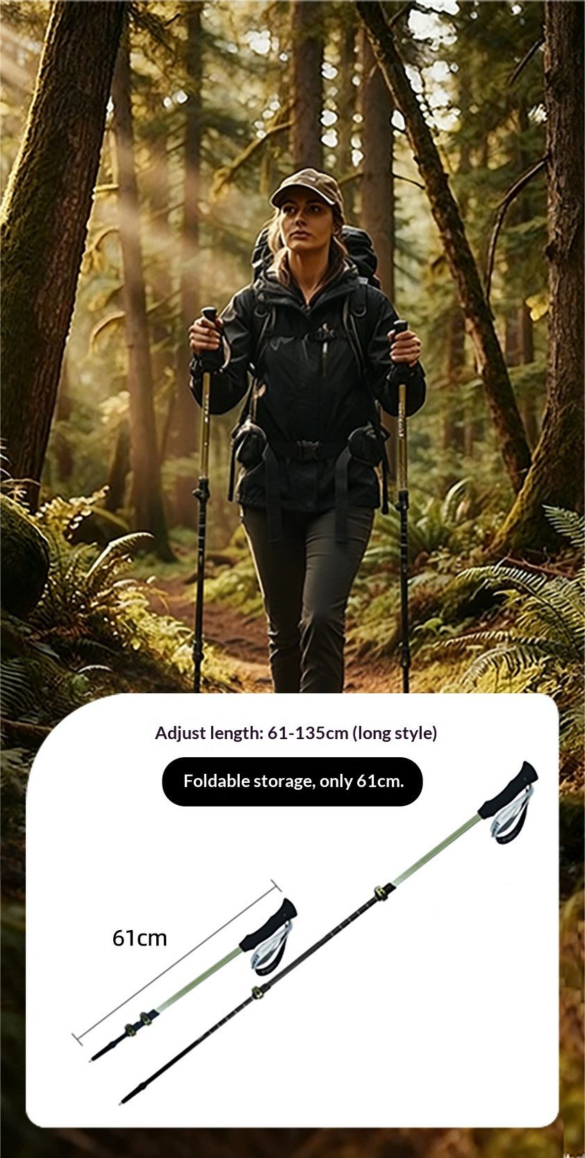 Carbon Fiber Telescopic Pole For Heights Under 190cm Lake Green