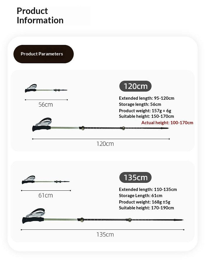 Carbon Fiber Telescopic Pole For Heights Under 170cm Slate Black