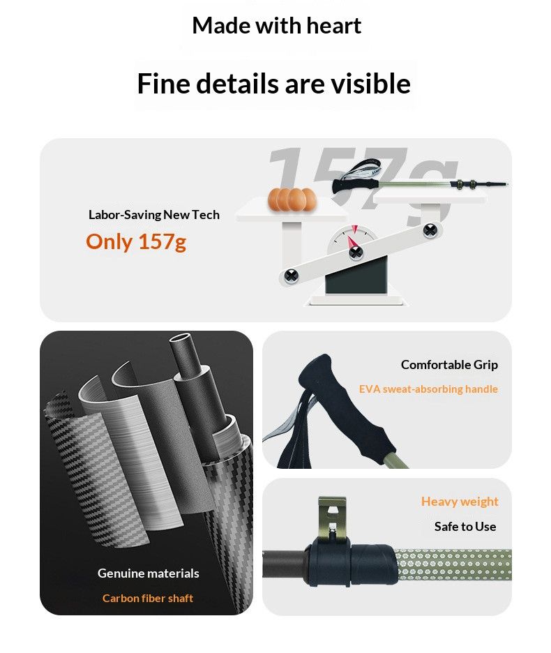 Carbon Fiber Telescopic Pole For Heights Under 190cm Slate Black