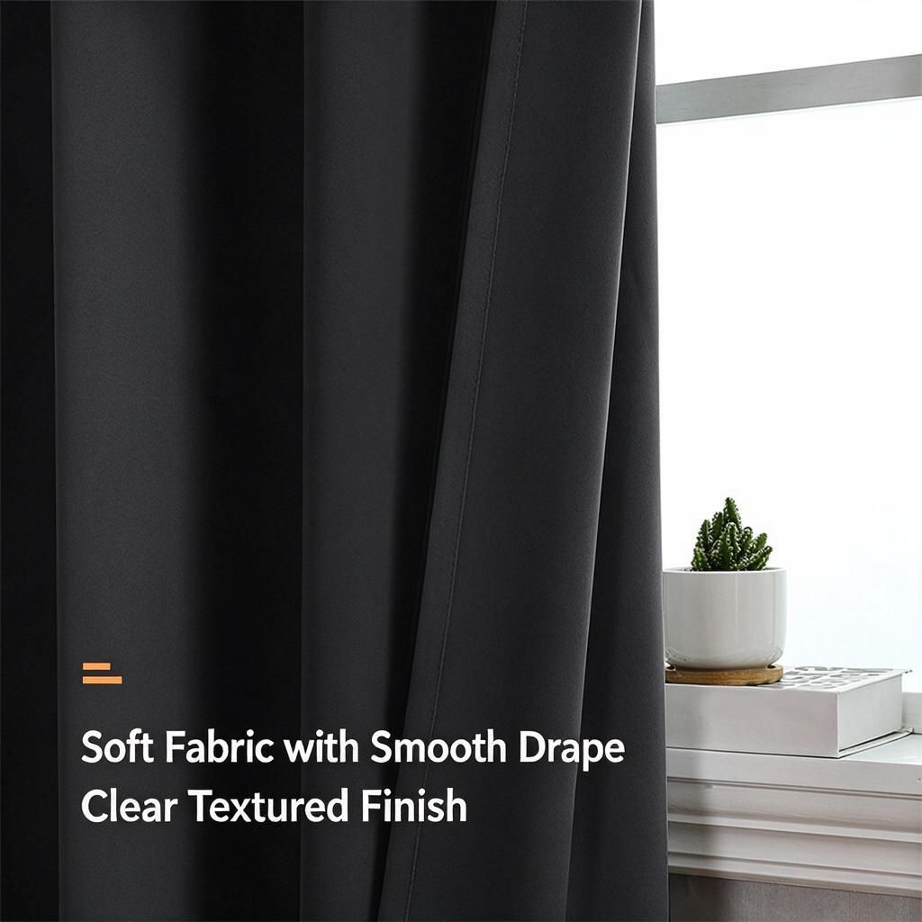 210gsm Solid Black Drape W132xH213cm Ring Top 1 Panel High Shading Bedroom Darkening Halloween Curtain