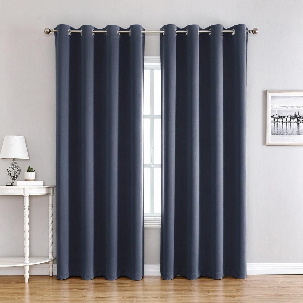 Plain Modern Window Drape Navy Blue W132 x H213cm Single Grommet Panel 210gsm Woven Fabric for Lounge Light Reduction