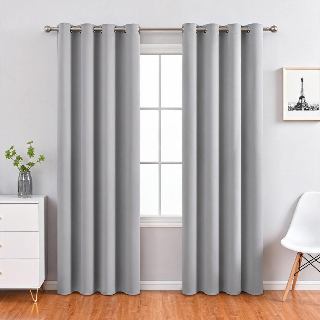 Daylight Blocker 1-Piece Light Grey Polyester Drape 100x250cm 210gsm Ring-Hole Header for Tall Window Halloween Privacy