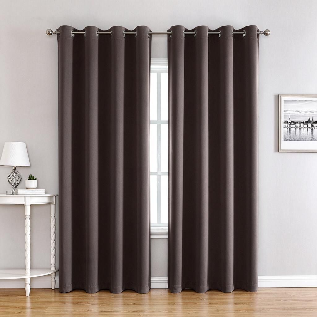 Cocoa Brown 210gsm Curtain Single Panel 132cm Wide 175cm Drop Silver Grommet Header Sun Blocking Window Drape for Hallway Darkness Control