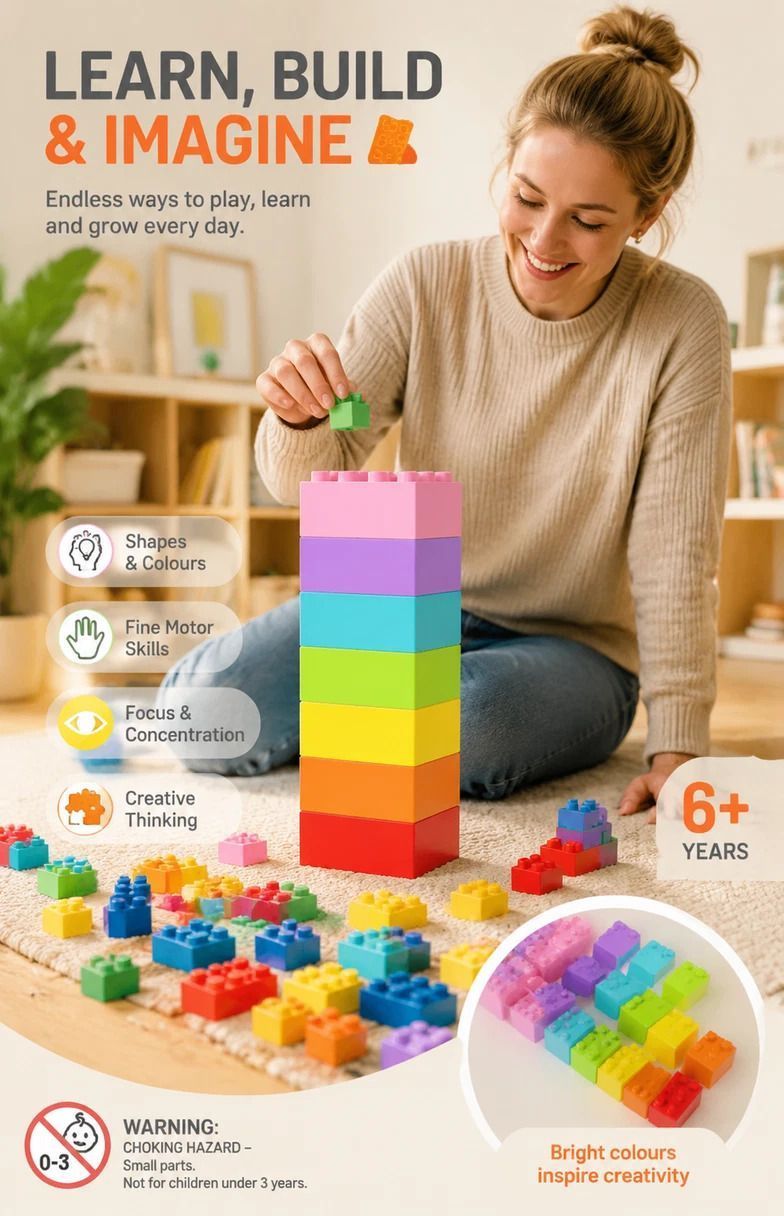Cool Mini Building Blocks DIY Puzzle Toy, 500pcs Plain Bag Boys Colours (Separater & Instruction Included)