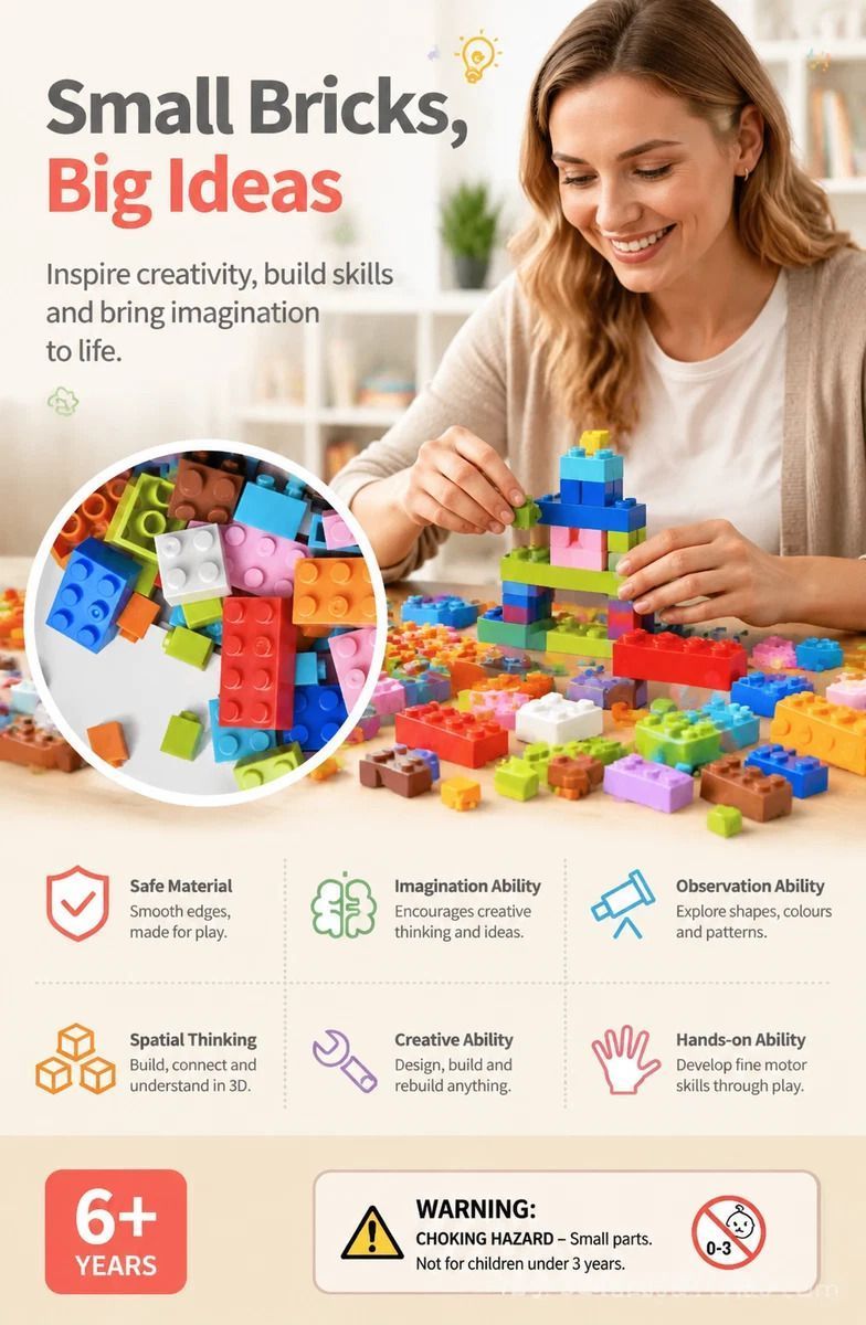 Gift-Worthy Mini Building Blocks DIY Puzzle Toy 2 Pack, 200pcs Color Box Pack (Separater & Instruction Included)
