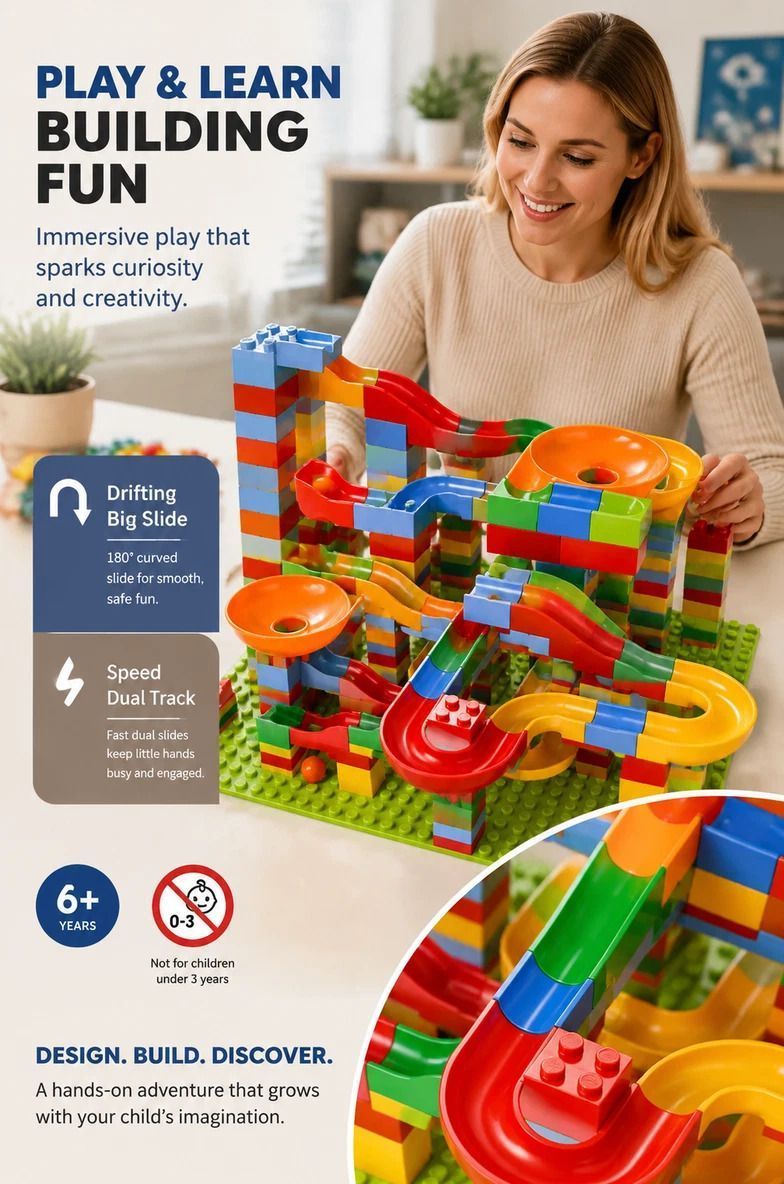 Creative Marble Run Building Blocks DIY Puzzle Toy, 176pcs Small Track (Colour Box Pack)