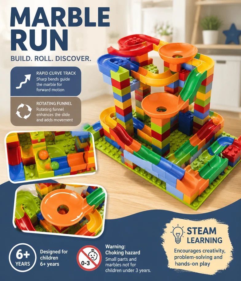 Gift Ready Marble Run Building Blocks DIY Puzzle Toy, 168pcs Small Track (Colour Box Pack)