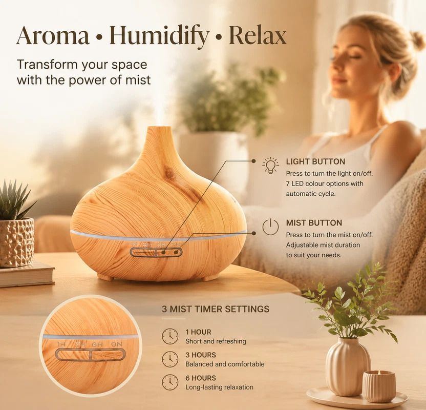 Onion Wood Grain Aroma Diffuser, Light Wood + Remote, 24V AU Plug, Holiday Present