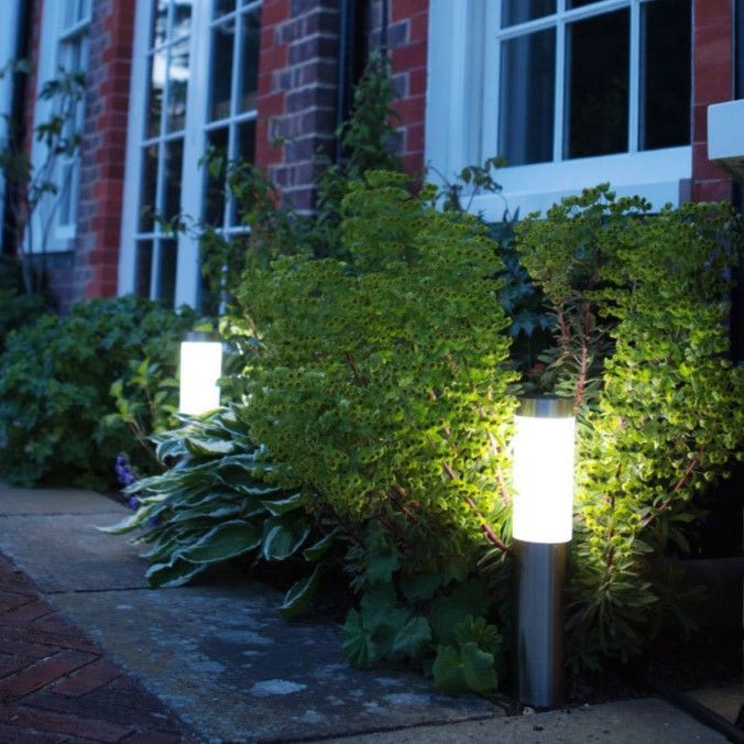 Short Solar Stainless Steel Cylinder Lawn Light, Waterproof LED Walkway Lamp For Home Yard, Silver Cool White, 37x6cm, Compact Balcony Decor Gift
