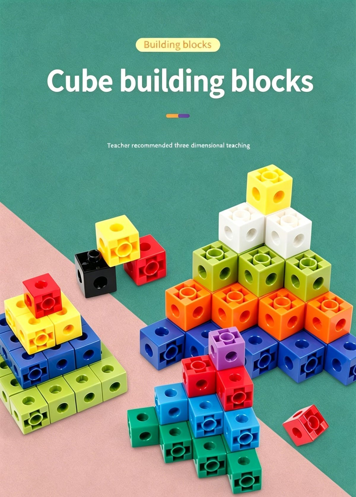 50pcs 10 Colors Mixed PP Square Building Blocks