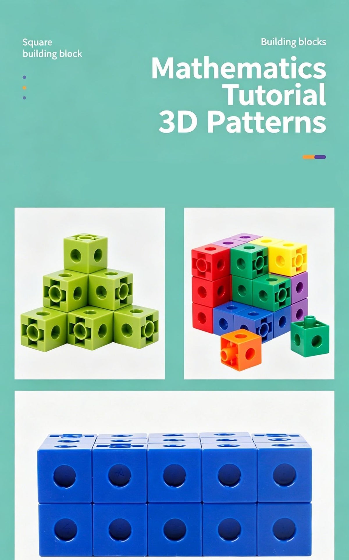 50pcs 10 Colors Mixed PP Square Building Blocks