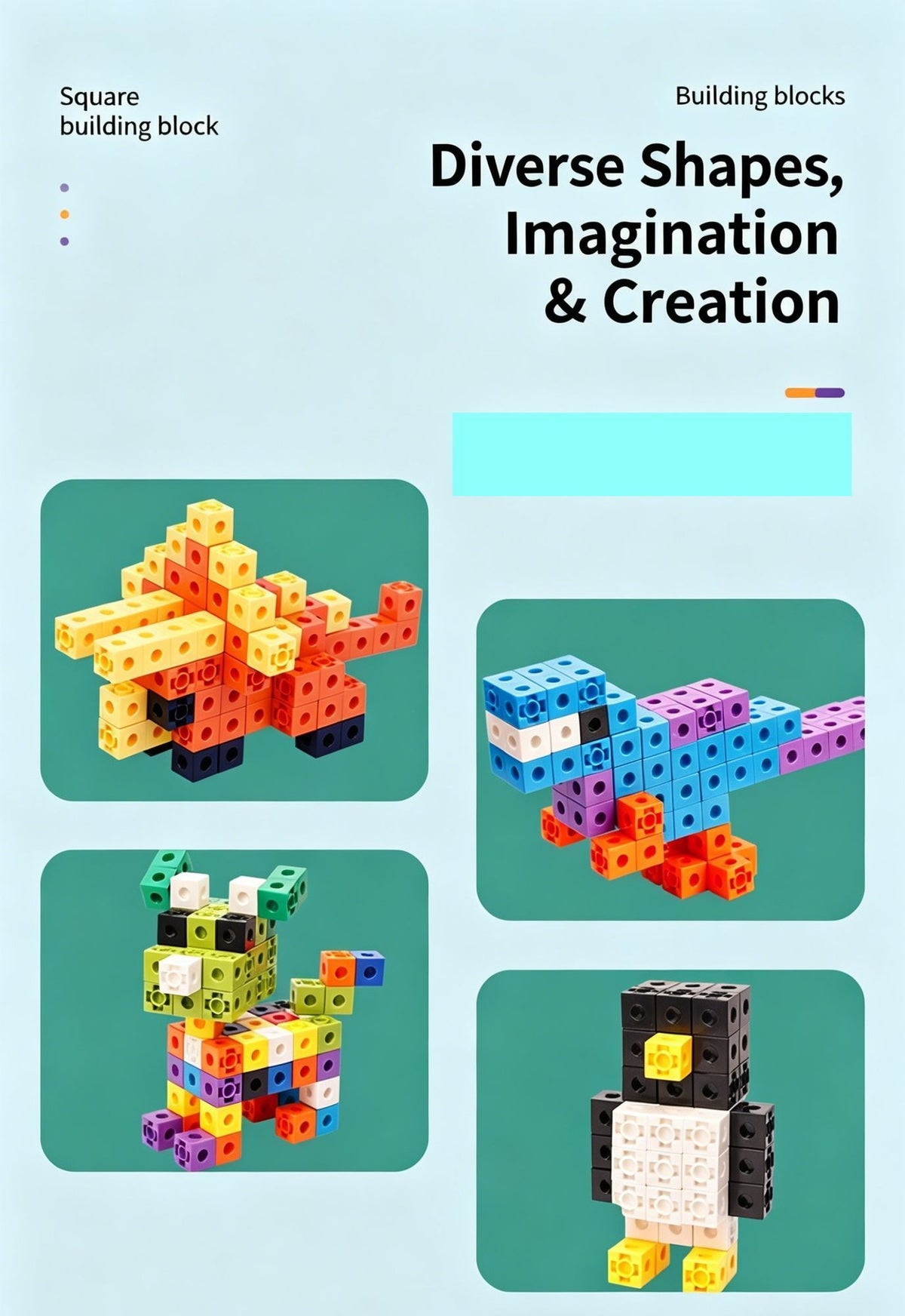 200pcs 10 Colors Mixed PP Square Building Blocks
