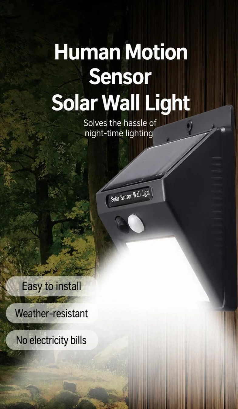 Solar LED 3-Sided Wall Lamp, 118 LED, Motion Sensor Waterproof Outdoor Lighting, Beautiful Garden Night Decor Gift