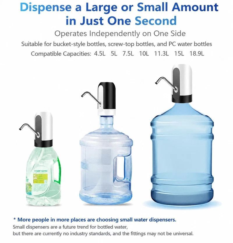 Electric Water Bottle Pump Dispenser For Water Jugs, Rechargeable Automatic Water Suction Device, Smart Household Water Extractor For Purified Water Barrels, White, Practical Indoor Drinking Water Accessory