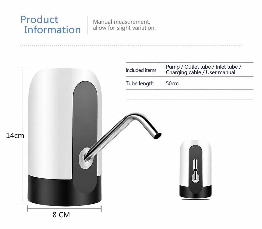 Electric Water Bottle Pump Dispenser For Water Jugs, Rechargeable Automatic Water Extraction Machine, Smart Household Water Suction Device For Purified Water Barrels, Black, Sturdy Home Drinking Equipment