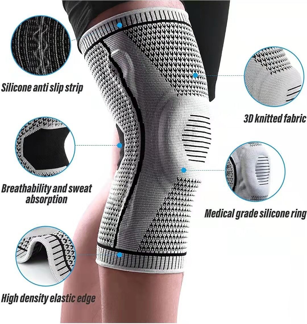 Silicone Anti-Slip Sports Knee Sleeve, Impact Resistant Nylon Knee Support For Running, Basketball & Cycling, Grey, Size M, Sold As A Pair, Reliable Protective Fitness Gear For Joint Support