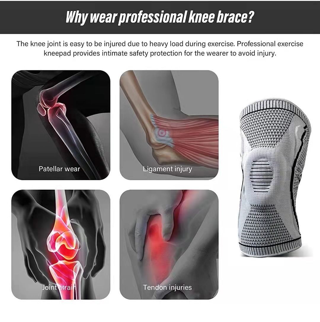Silicone Anti-Slip Sports Knee Sleeve, Impact Resistant Nylon Knee Support For Running, Basketball & Cycling, Grey, Size M, Sold As A Pair, Reliable Protective Fitness Gear For Joint Support