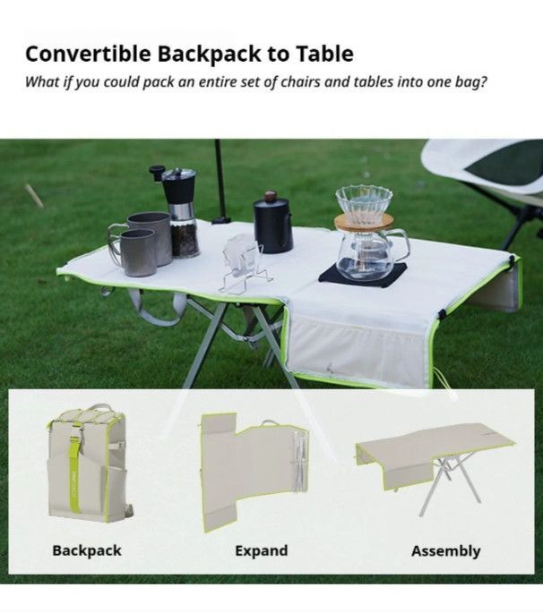 ONEFOREST Ultralight 4-Piece Camping Set, Modao New Green with Storage Bag, Aluminum Table Frame & 2 Moon Chairs, Foldable Outdoor Gear for Picnic Hiking Travel, Christmas Holiday Gift