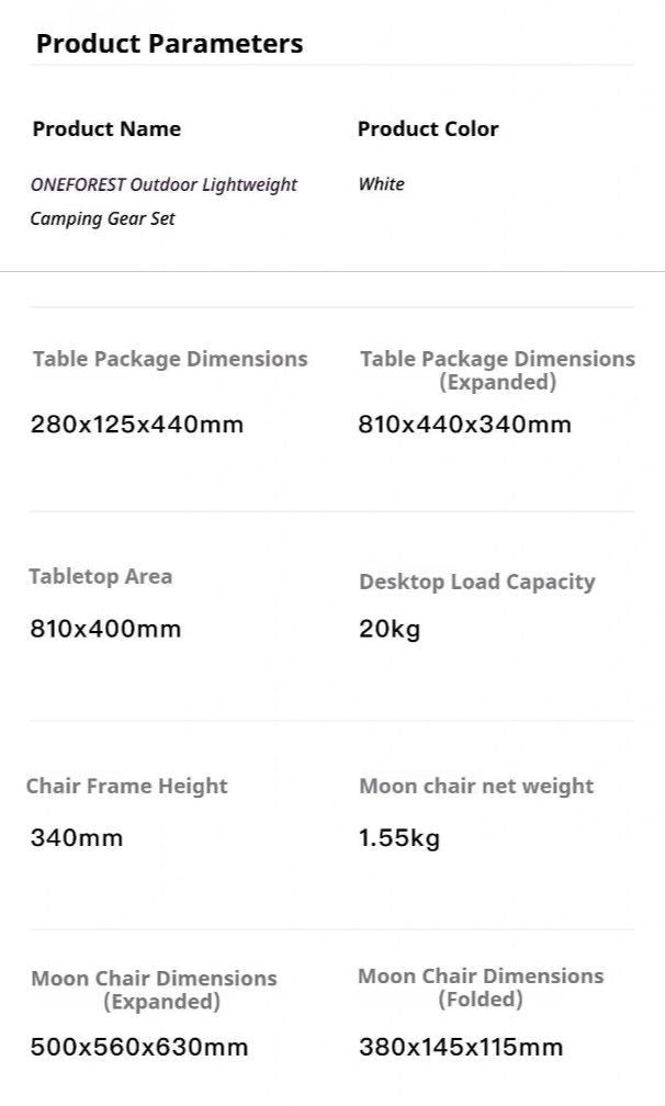 ONEFOREST Ultralight 4-Piece Camping Set, Modao New Green with Storage Bag, Aluminum Table Frame & 2 Moon Chairs, Foldable Outdoor Gear for Picnic Hiking Travel, Christmas Holiday Gift