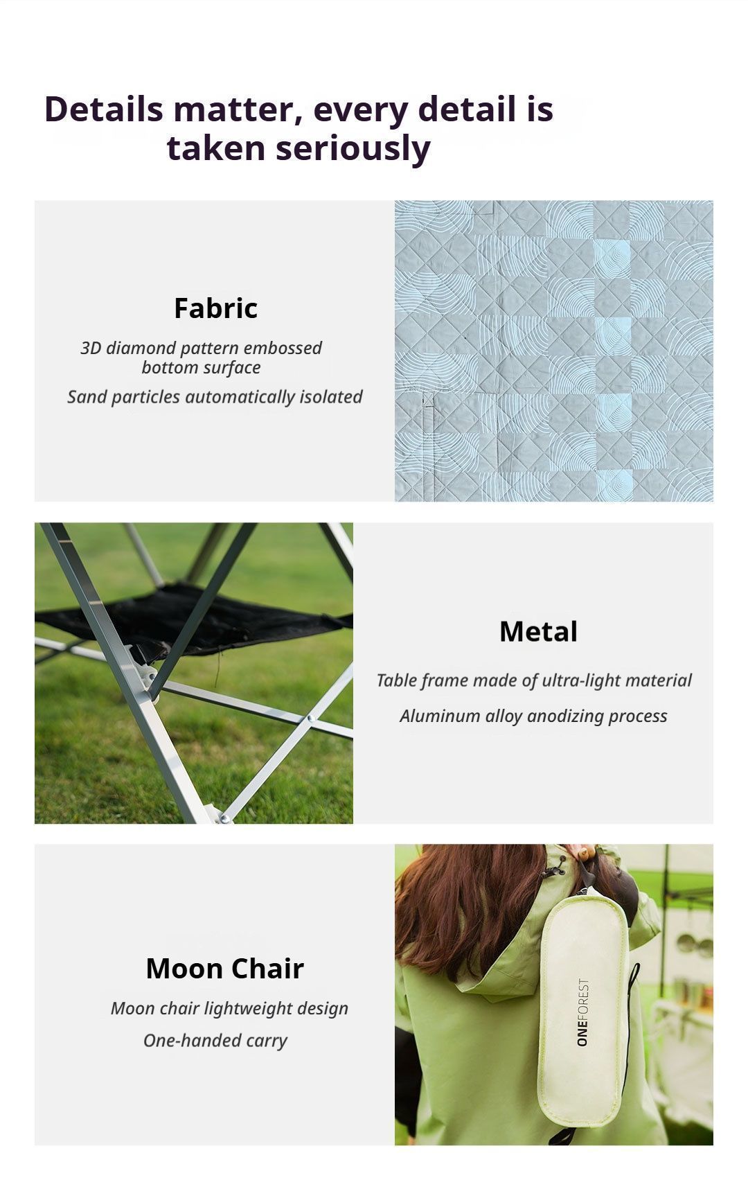 ONEFOREST 3-in-1 Tote Bag Camping Set with Black Ground Mat, Ultralight Foldable Outdoor Kit for Picnic & Travel, Christmas Holiday Practical Gift