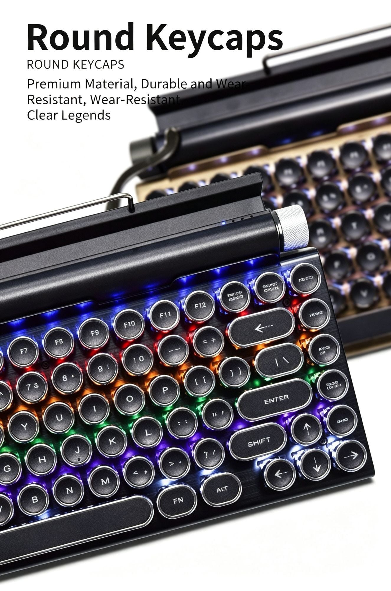 83 Key Vintage Punk Typewriter Style Mechanical Keyboard, Hot Swappable Clicky Blue Switch, Dual Bluetooth Connection, Black Shell With RGB Mixed Lighting, Custom Gaming PC Gear, Christmas Halloween Holiday Tech Present