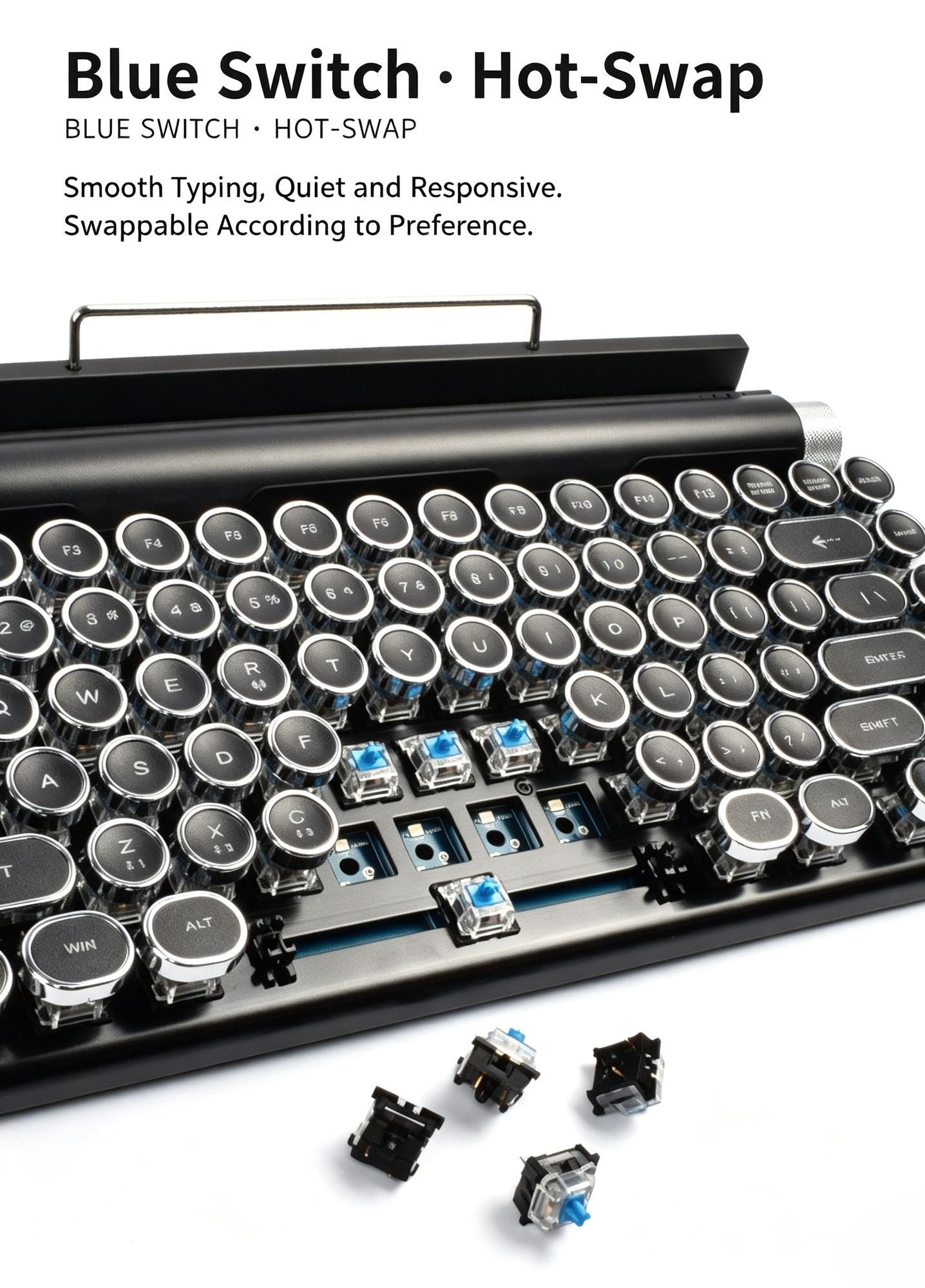 83 Key Vintage Punk Typewriter Style Mechanical Keyboard, Hot Swappable Clicky Blue Switch, Dual Bluetooth Connection, Black Shell With RGB Mixed Lighting, Custom Gaming PC Gear, Christmas Halloween Holiday Tech Present