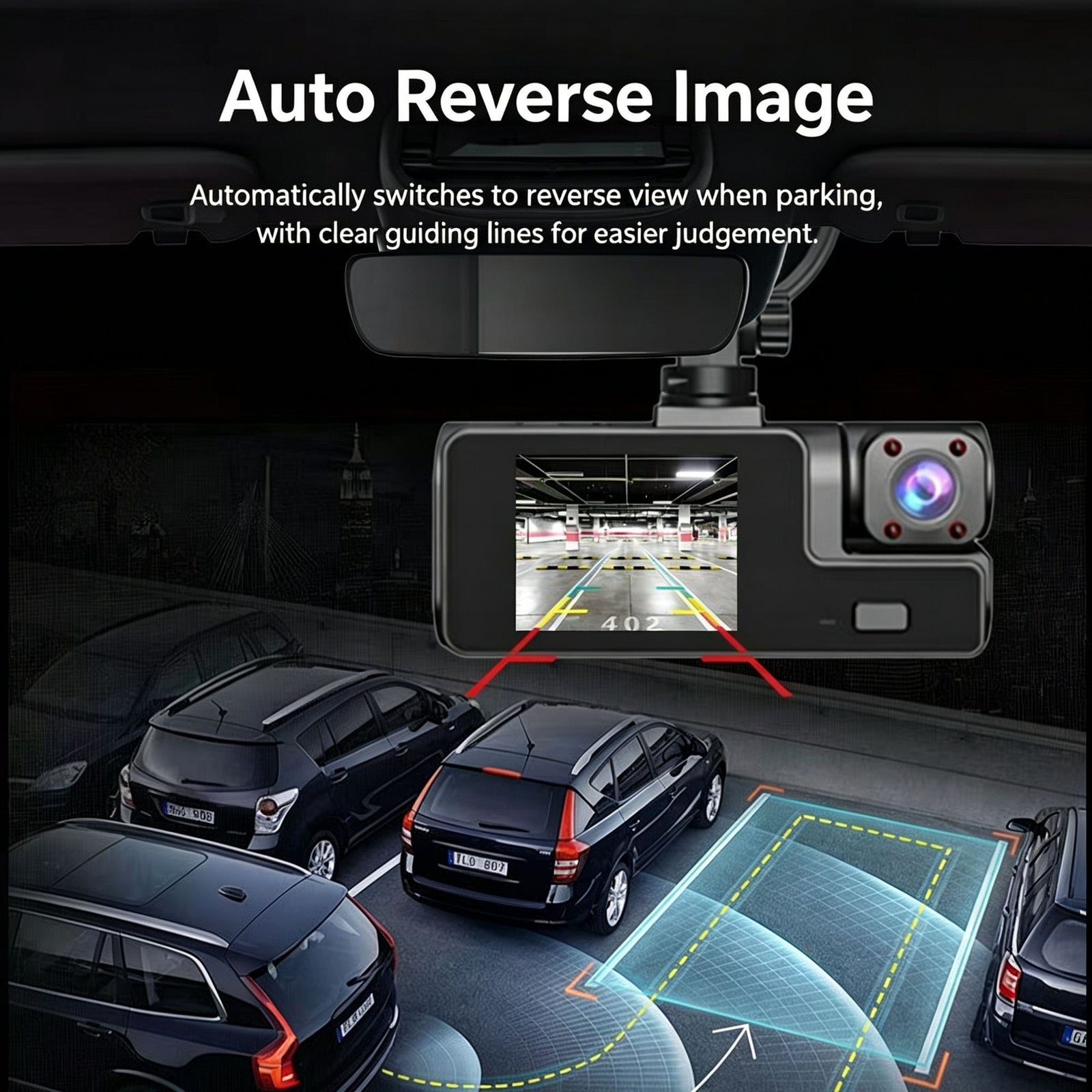 Night Vision 3 Channel Car Dash Cam Triple Record Front Cabin Rear with 32G Card Great Christmas Present
