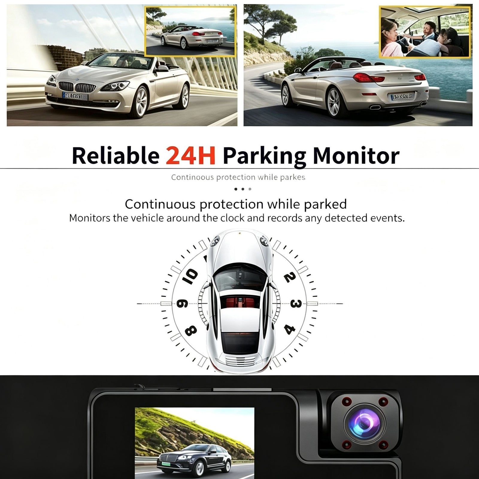 Night Vision 3 Channel Car Dash Cam Triple Record Front Cabin Rear with 32G Card Great Christmas Present