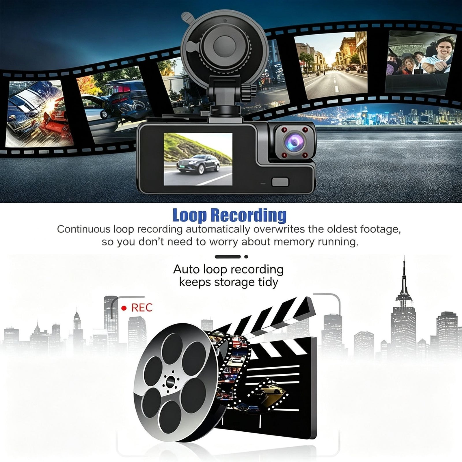 Night Vision 3 Channel Car Dash Cam Triple Record Front Cabin Rear with 32G Card Great Christmas Present