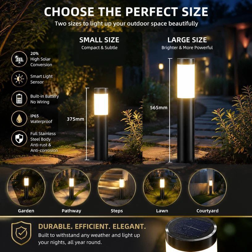 Large Silver Cool White Solar LED Stainless Steel Lawn Light
