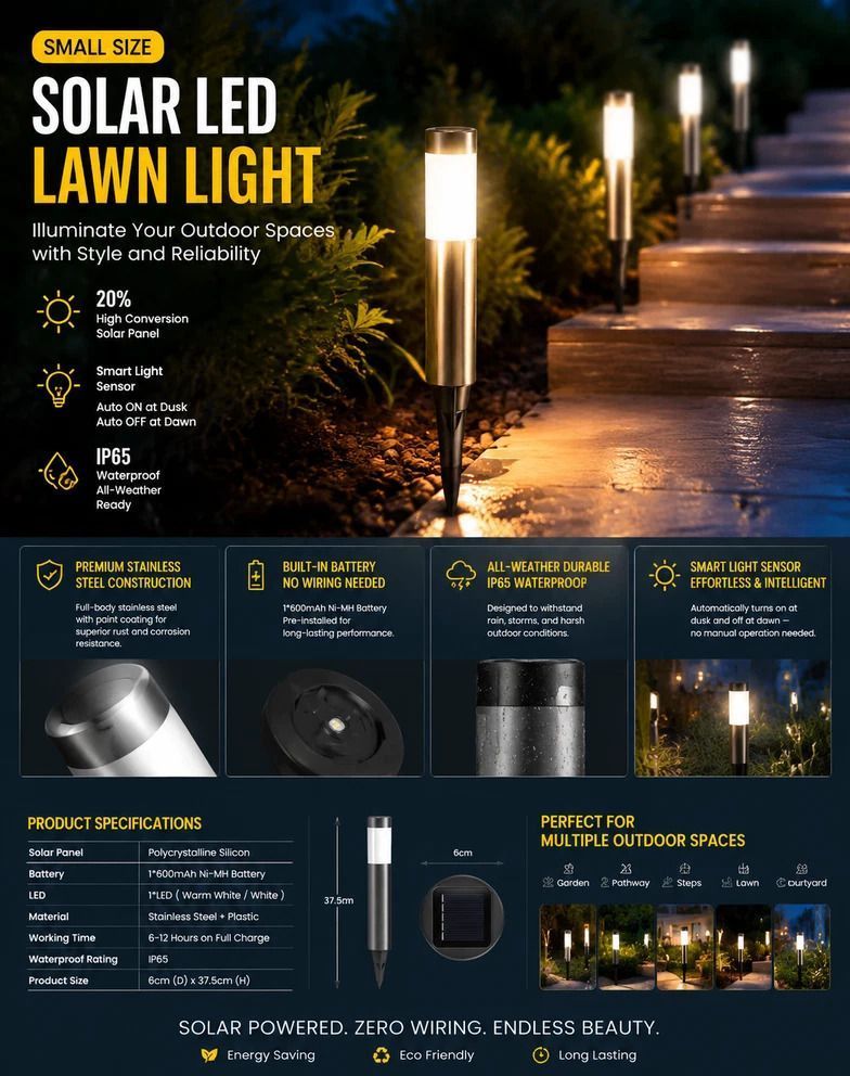 Small Silver Warm White Solar LED Yard Light 2Pcs