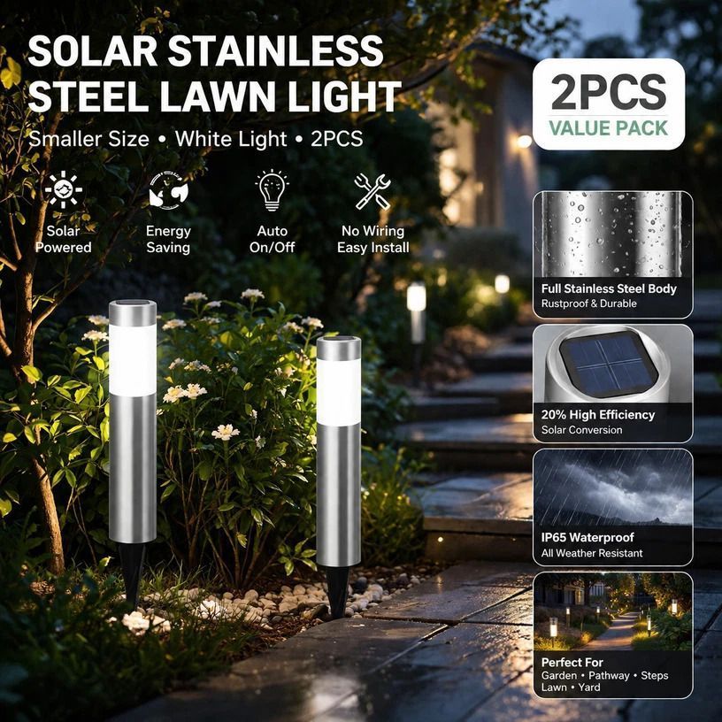 Small Silver Cool White Solar LED Garden Light 2Pcs