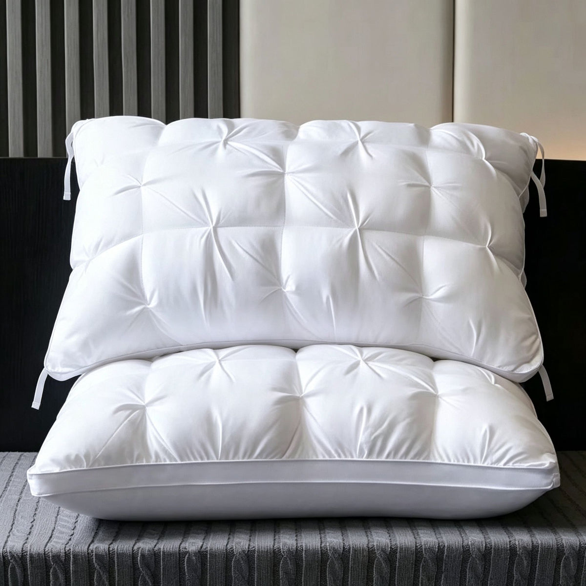 Twisted Pure White High Loft Pillow Pair | 950g Per Piece | Bright Supportive Pillow Set, Christmas Crisp Deep Sleep Set for Bright Bedroom