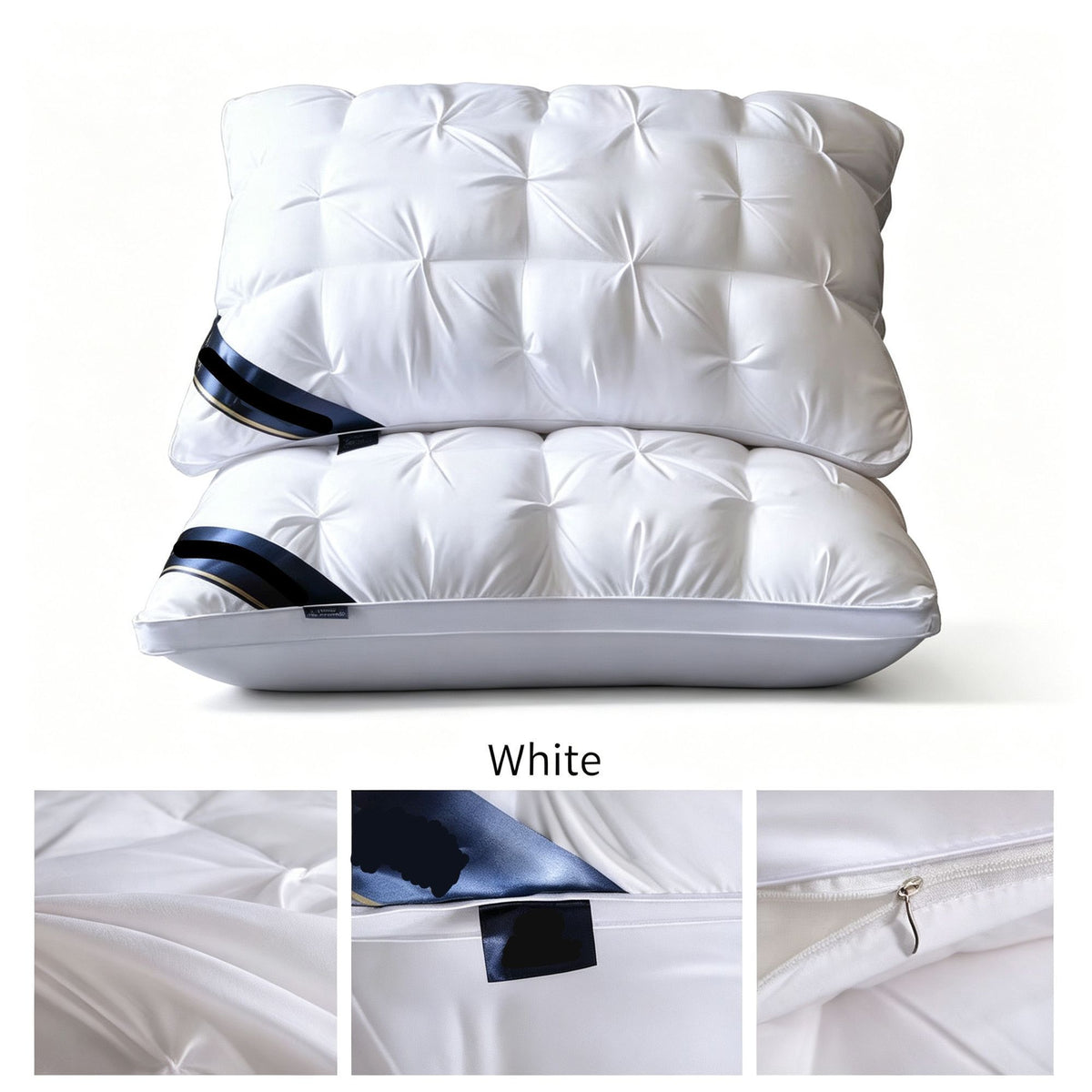 Twisted Pure White High Loft Pillow Pair | 950g Per Piece | Bright Supportive Pillow Set, Christmas Crisp Deep Sleep Set for Bright Bedroom