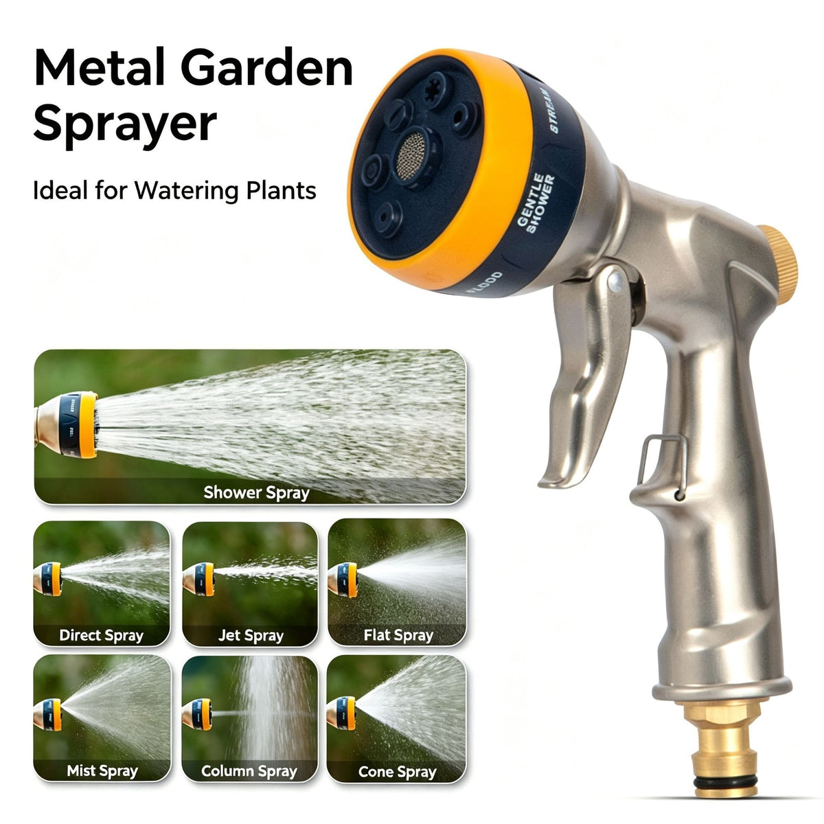 Metal Shower Spray Gun | Halloween Full Metal Gift | All Metal Body Garden Shower Nozzle for Gentle Plant Watering