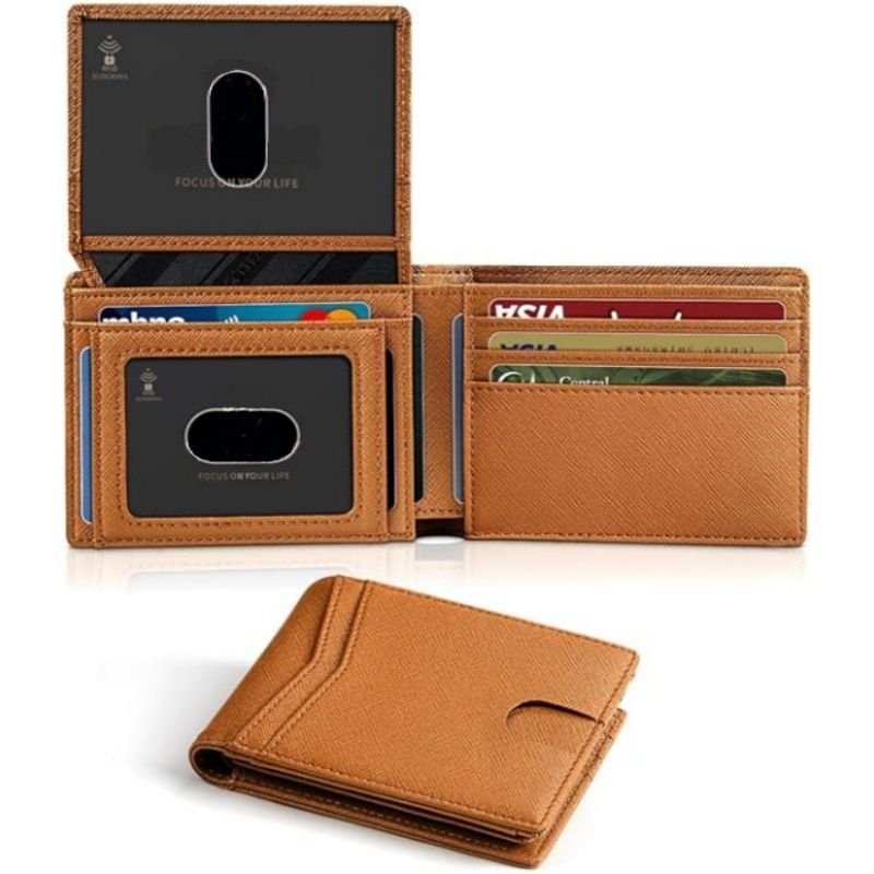 Men Short Anti‑Theft RFID Blocking Wallet Brown, Portable Business Money Clip, Holiday Gift for Men Daily Travel Storage Purse