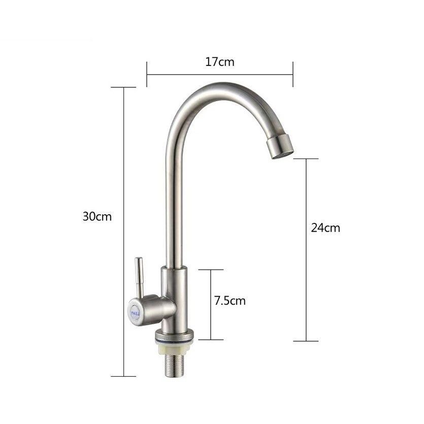 304 Stainless Steel Single Cold Kitchen Faucet Large Bend Without Inlet Pipe Ball Bearing Rotatable Tap for Sink Bathroom Halloween Christmas Home Hardware
