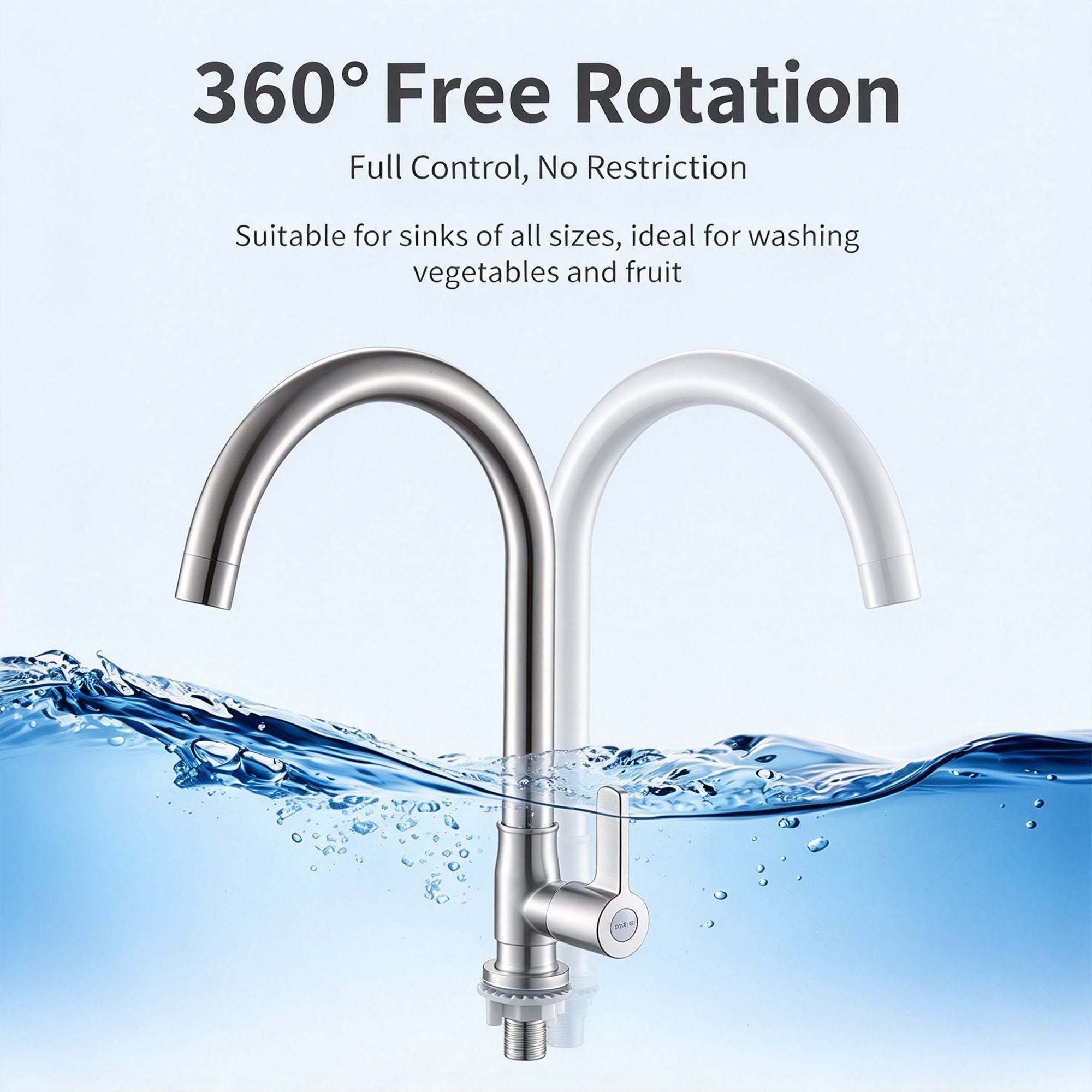 304 Stainless Steel Single Cold 7‑Shape Kitchen Tap Without Inlet Pipe Ball Bead Rotation Sink Faucet for Washing Basin Home Renovation Supply