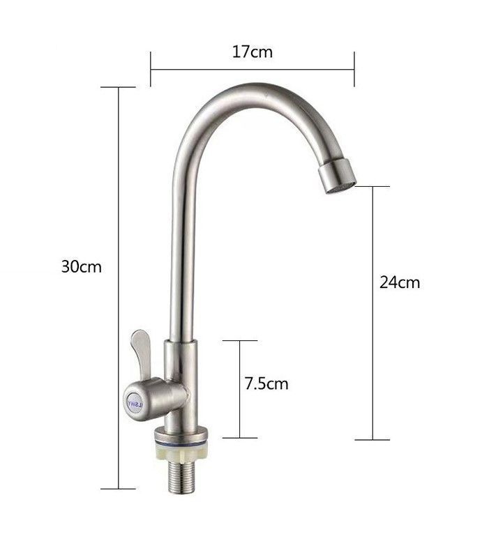Stainless Steel Single Cold Large Bend Kitchen Sink Faucet Without Inlet Pipe Single Water Outlet Tap for Kitchen Bathroom Holiday Household Hardware