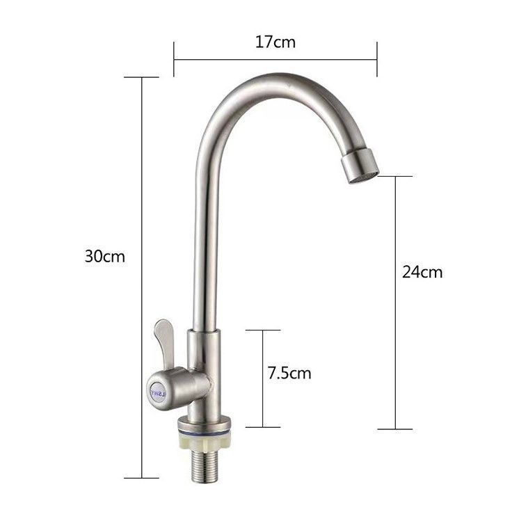 Ball Bearing Type 304 Stainless Steel Single Cold Large Bend Faucet Without Inlet Pipe Rotatable Sink Tap Kitchen Bathroom Christmas Home Accessory