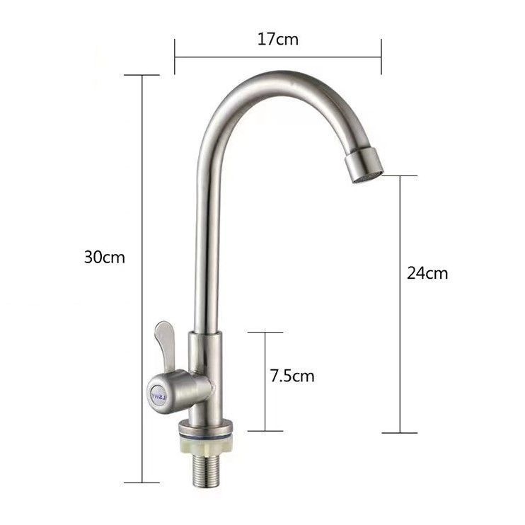 Ball Bead Stainless Steel Single Cold Large Bend Kitchen Tap Without Inlet Pipe Single Cold Water Outlet Faucet for Washing Basin Home Hardware Gift