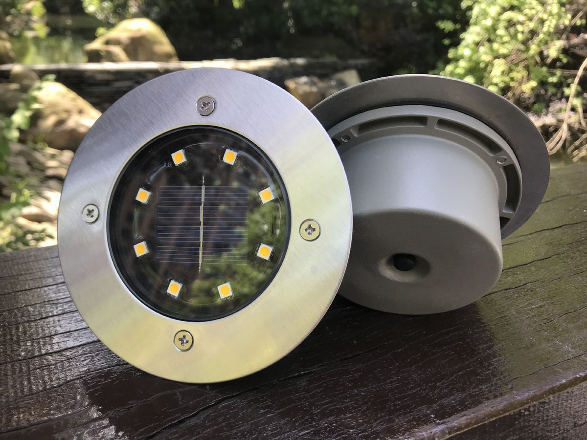 2Pcs Solar 8LED Cast‑Aluminum Buried Ground Lamps Warm Light Waterproof Garden Villa Patio Halloween Xmas Outdoor Accent Lighting