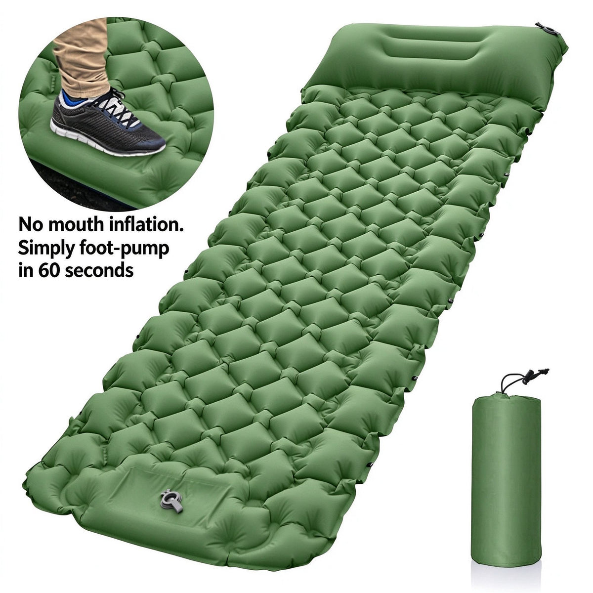 Black Lightweight Inflatable Air Bed 190x60x5cm Portable Camping Mattress for Outdoor Trip Home Office Nap Xmas Camping Gear