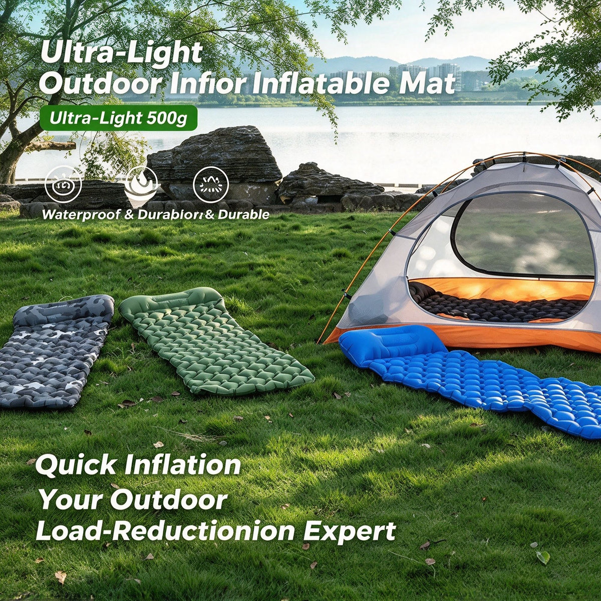 Khaki Pink Single Inflatable Air Mattress 190x60x5cm Light‑Weight Portable Air Bed for Camping Travel Home Office Lunch Break