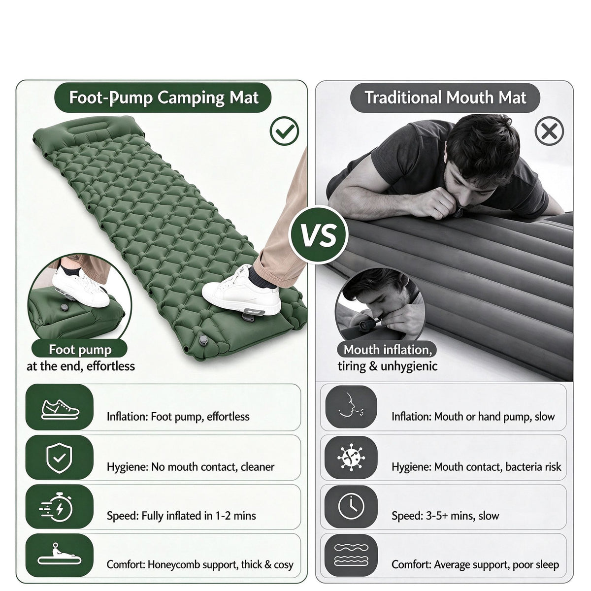 Khaki Pink Single Inflatable Air Mattress 190x60x5cm Light‑Weight Portable Air Bed for Camping Travel Home Office Lunch Break