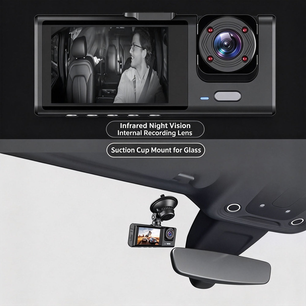 2‑Inch Screen Triple‑Lens Car DVR Front Interior Rear With 32G Memory Card HD Night‑Vision Parking Surveillance Recording, Ideal Xmas Present For Driver Auto Holiday Accessory