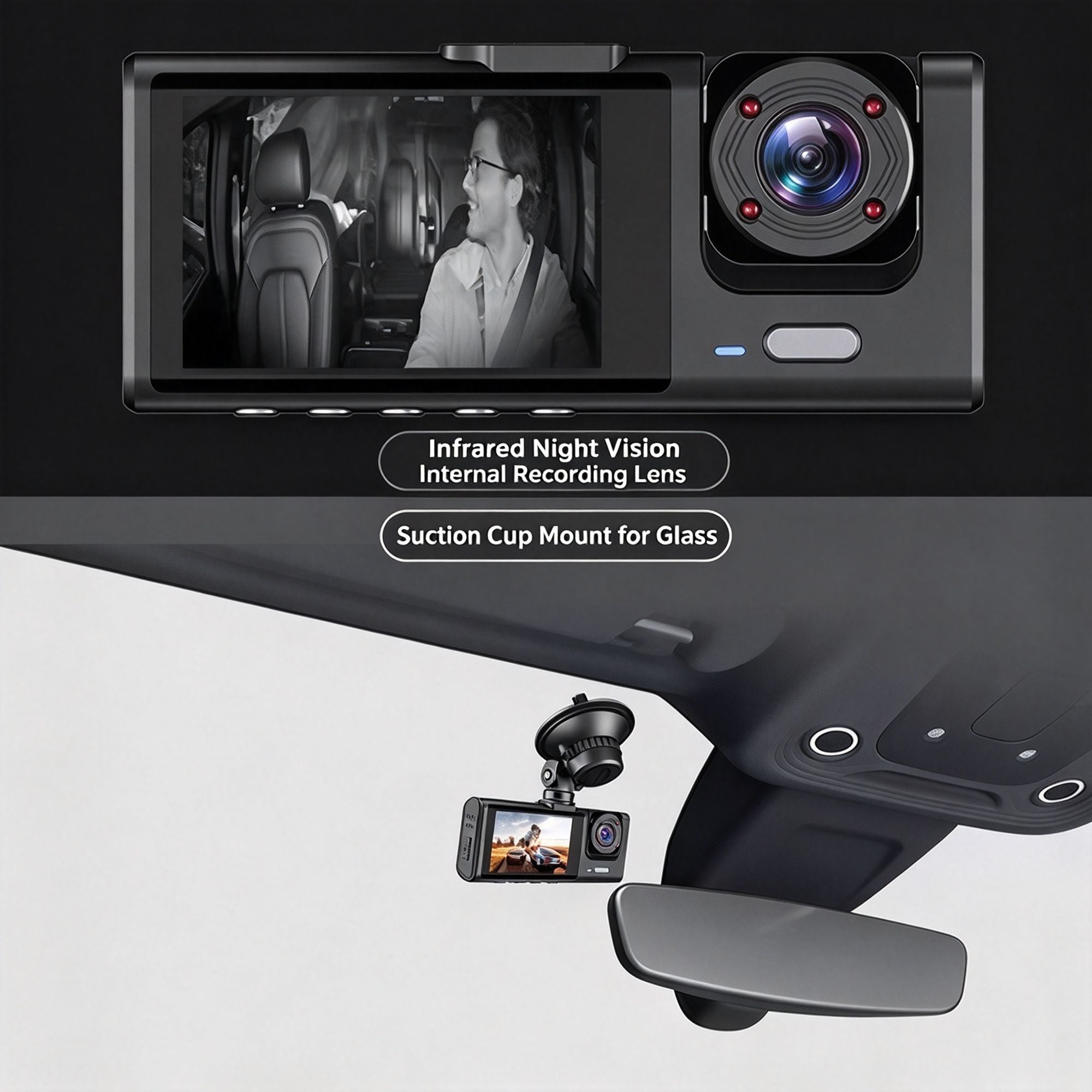 Wireless 2‑Inch HD WiFi Dash Cam Dual Front & Inside Lens 32G Memory Card Night Vision Parking Monitor Mobile Phone Interconnection, Surprise Gift For Family Friends Car Enthusiast