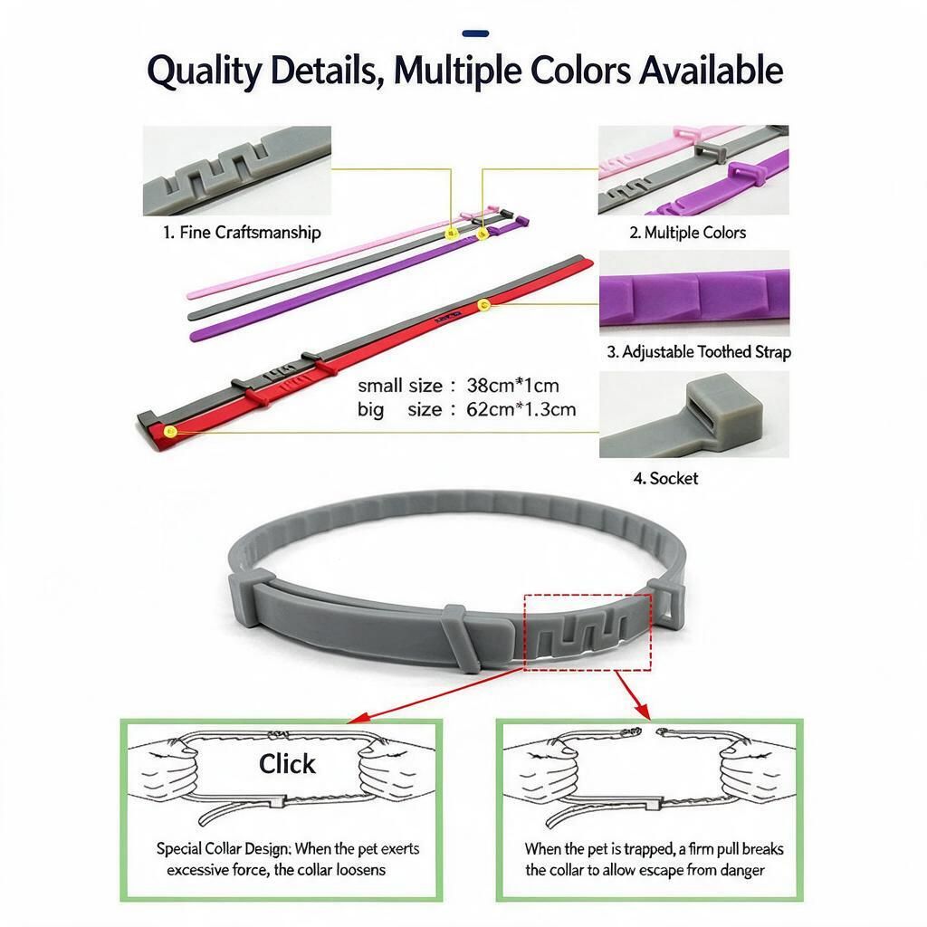 Adjustable 38cm Purple Cat Collar Tin Box Flea Tick Repellent 30g Allergy Safe 8 Months Protect Small Felines Indoors