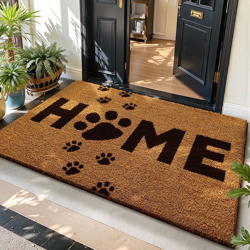 Paw Trail Print Coir-Look Welcome Mat 50x80cm Brown Mud Scraper Washable Halloween Porch Entry Rug