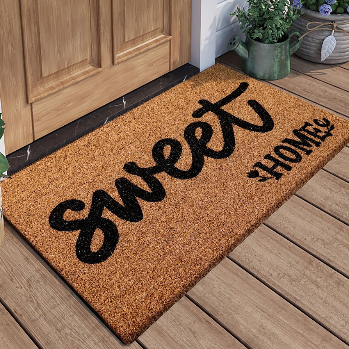 Mud Absorbing Faux Coconut Fibre Doormat 50x80cm Sweet Home Script Brown Low-Pile Entry Rug for Porch Steps Halloween